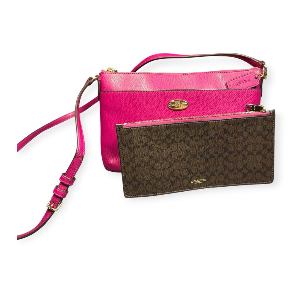 Coach Vintage Hot Pink Crossbody Adjustable Shoulder Strap With Brown Clutch VTG